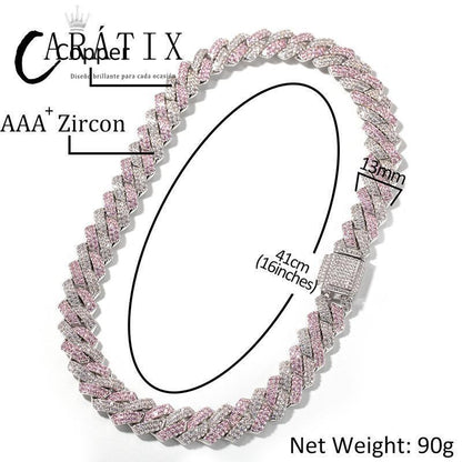 CARÁTIX Two-Tone Pink & White Cuban Link Chain Necklace – AAA CZ Iced Out Hip Hop Bling Jewelry for Men & Women | Rapper Gift - CaratixJewelry