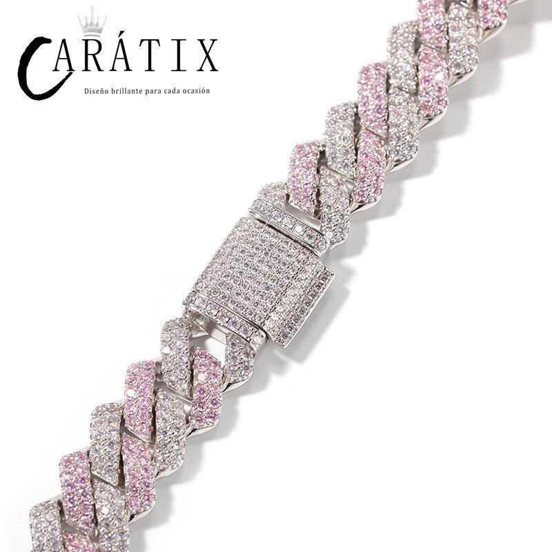 CARÁTIX Two-Tone Pink & White Cuban Link Chain Necklace – AAA CZ Iced Out Hip Hop Bling Jewelry for Men & Women | Rapper Gift - CaratixJewelry