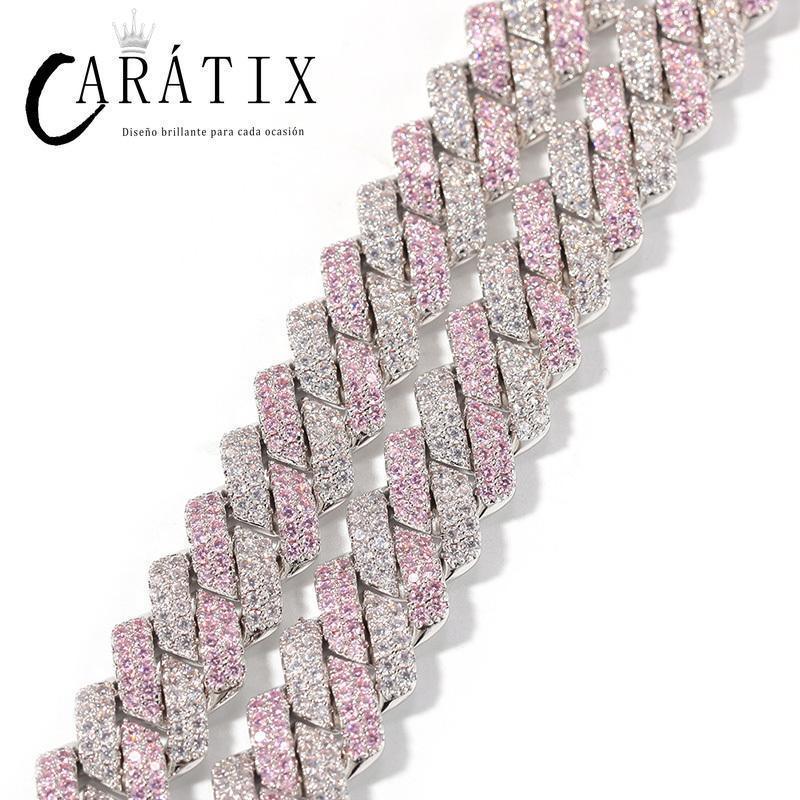 CARÁTIX Two-Tone Pink & White Cuban Link Chain Necklace – AAA CZ Iced Out Hip Hop Bling Jewelry for Men & Women | Rapper Gift - CaratixJewelry