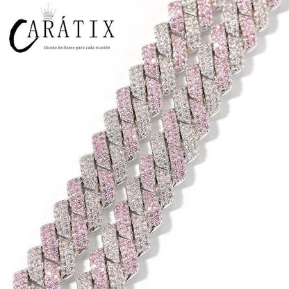 CARÁTIX Two-Tone Pink & White Cuban Link Chain Necklace – AAA CZ Iced Out Hip Hop Bling Jewelry for Men & Women | Rapper Gift - CaratixJewelry