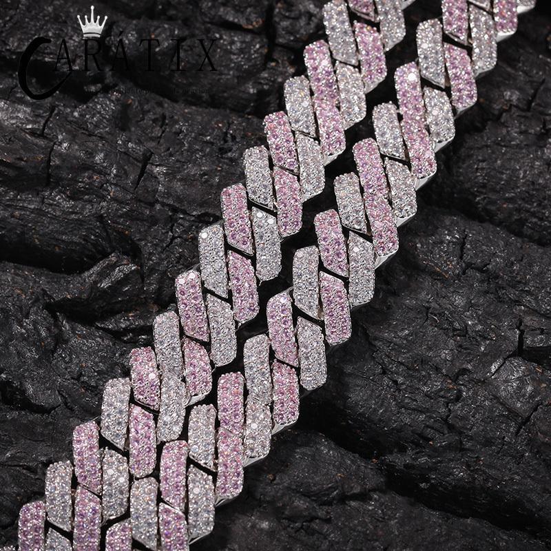 CARÁTIX Two-Tone Pink & White Cuban Link Chain Necklace – AAA CZ Iced Out Hip Hop Bling Jewelry for Men & Women | Rapper Gift - CaratixJewelry