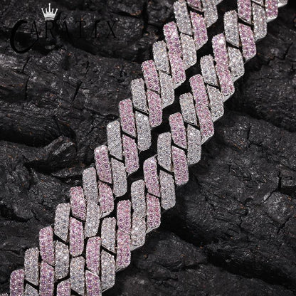 CARÁTIX Two-Tone Pink & White Cuban Link Chain Necklace – AAA CZ Iced Out Hip Hop Bling Jewelry for Men & Women | Rapper Gift - CaratixJewelry