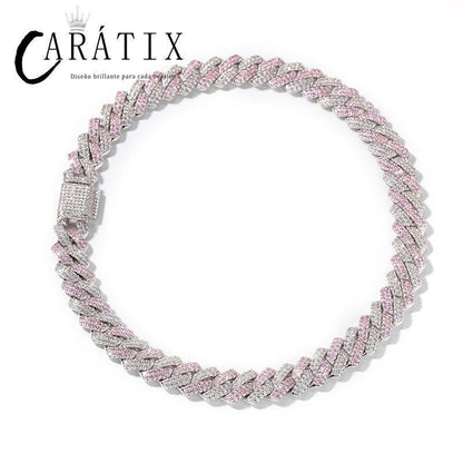 CARÁTIX Two-Tone Pink & White Cuban Link Chain Necklace – AAA CZ Iced Out Hip Hop Bling Jewelry for Men & Women | Rapper Gift - CaratixJewelry