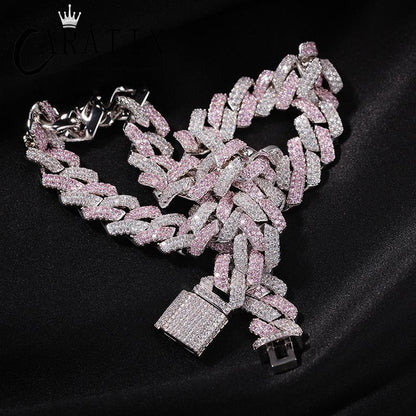 CARÁTIX Two-Tone Pink & White Cuban Link Chain Necklace – AAA CZ Iced Out Hip Hop Bling Jewelry for Men & Women | Rapper Gift - CaratixJewelry