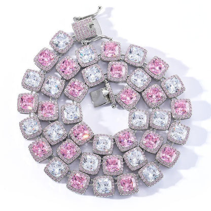 CARÁTIX White & Pink CZ Tennis Chain | Iced Out Square Hip Hop Necklace for Men & Women (16"-22") - CaratixJewelry