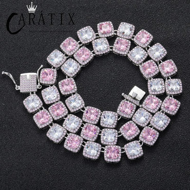 CARÁTIX White & Pink CZ Tennis Chain | Iced Out Square Hip Hop Necklace for Men & Women (16"-22") - CaratixJewelry