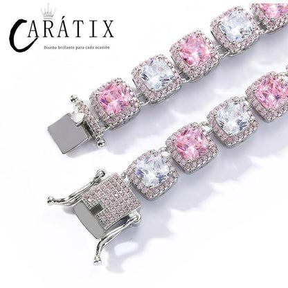 CARÁTIX White & Pink CZ Tennis Chain | Iced Out Square Hip Hop Necklace for Men & Women (16"-22") - CaratixJewelry