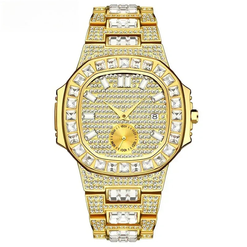 Luxury Nautilus Iced Out Watch for Men | Full Quartz Mens Watches | Hip Hop Bracelet Clock | Waterproof Gift for Men | Caratix - CaratixJewelry