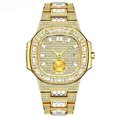 Luxury Nautilus Iced Out Watch for Men | Full Quartz Mens Watches | Hip Hop Bracelet Clock | Waterproof Gift for Men | Caratix - CaratixJewelry