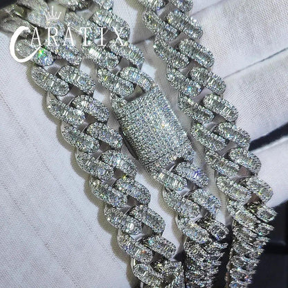 CARÁTIX 15MM Cuban Link Chain Necklace – Bling Hip Hop Jewelry with CZ Prong & Mixed Inlay Zircon for Men & Women