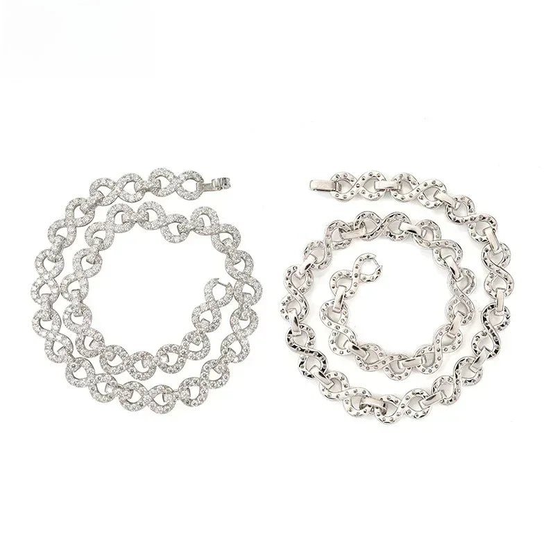 13mm Moissanite Figure-Eight Cuban Link | S925 Silver Necklace & Bracelet - CaratixJewelry