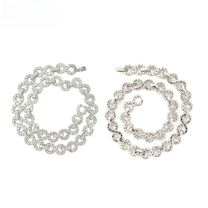 13mm Moissanite Figure-Eight Cuban Link | S925 Silver Necklace & Bracelet - CaratixJewelry
