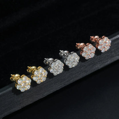 925 Silver Flower Shape Moissanite Look Earrings Unisex Jewelry - CaratixJewelry