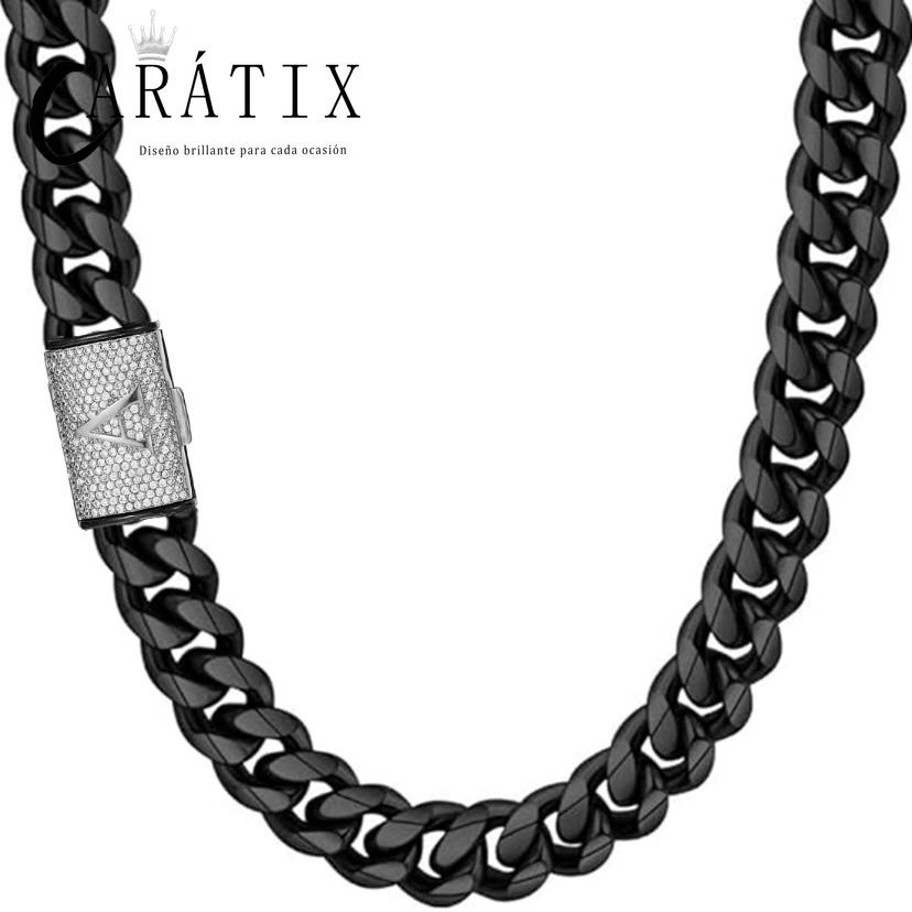 CARÁTIX Silver Letter Cuban Link Chain Necklace – Zircon Chunky Hip Hop Jewelry for Men | Punk Style Fashion Gift