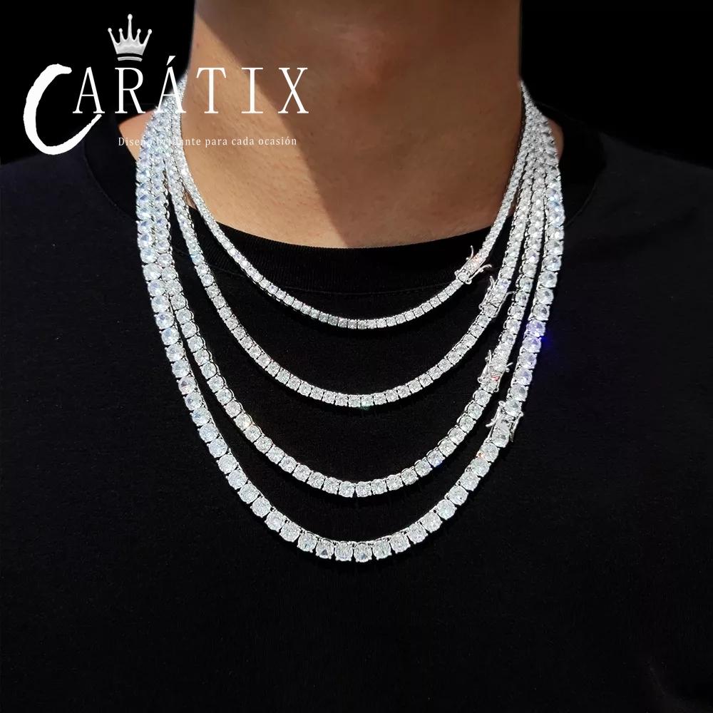 CARÁTIX -  Brass Setting CZ Tennis Chain Necklace Gold/Silver Color  AAAAA Cubic Zirconia Chain Valentine's Day Gift for Men & Girls & Boys Mothers' Day Gift #Springtok