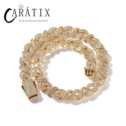CARÁTIX 15mm Infinity Link Chain Necklace – 5A+ CZ Iced Out Hip Hop Bling Jewelry for Men | Gold & Silver Rapper Gift