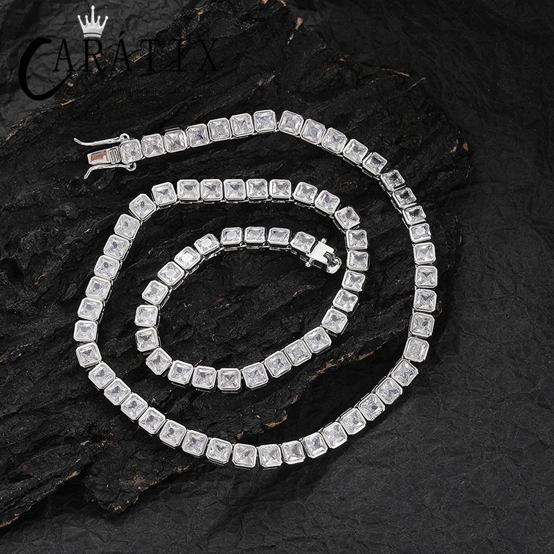 CARÁTIX 4x4mm Square CZ Tennis Chain Necklace – Iced Out Hip Hop Bling Choker for Men & Women | Zircon Cuban Link Jewelry Gift