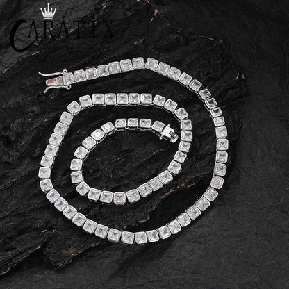 CARÁTIX 4x4mm Square CZ Tennis Chain Necklace – Iced Out Hip Hop Bling Choker for Men & Women | Zircon Cuban Link Jewelry Gift