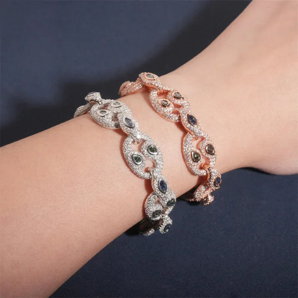 15mm Moissanite Eye Cuban Link Bracelet | S925 Silver Hip Hop Jewelry - CaratixJewelry