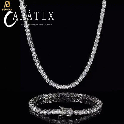 CARÁTIX -  Brass Setting CZ Tennis Chain Necklace Gold/Silver Color  AAAAA Cubic Zirconia Chain Valentine's Day Gift for Men & Girls & Boys Mothers' Day Gift #Springtok