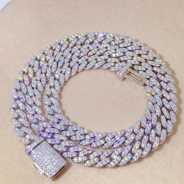 8mm Moissanite Cuban Link Necklace | S925 Silver Iced Out Chain - CaratixJewelry