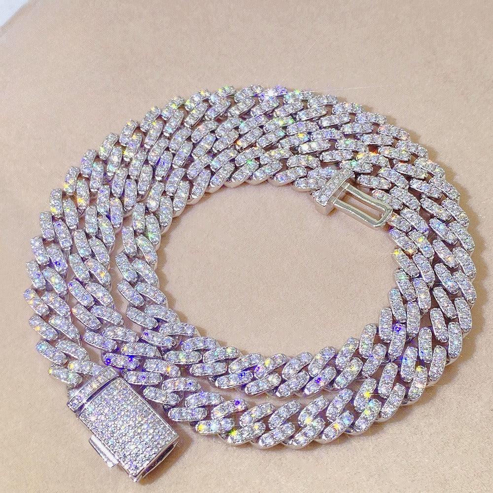 8mm Moissanite Cuban Link Necklace | S925 Silver Iced Out Chain - CaratixJewelry