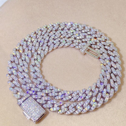 8mm Moissanite Cuban Link Necklace | S925 Silver Iced Out Chain - CaratixJewelry