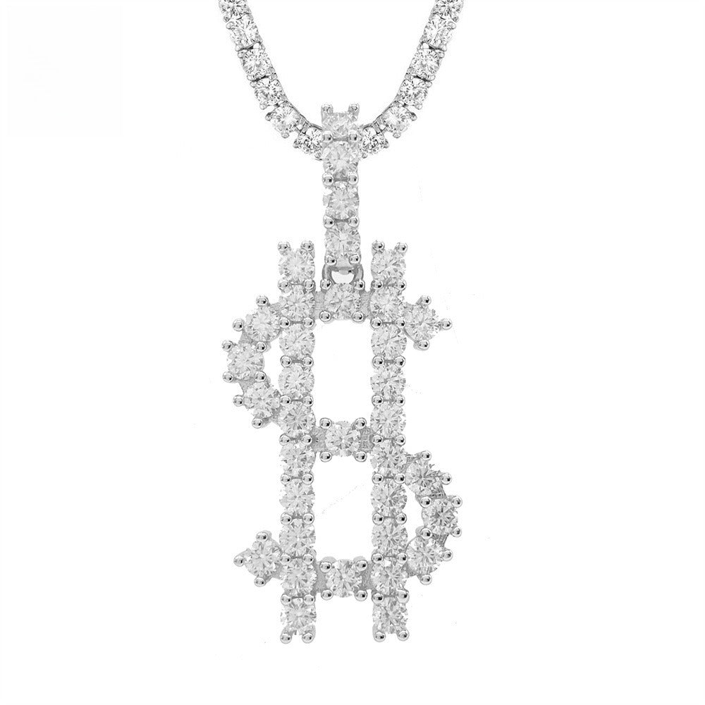 S925 Sterling Silver Moissanite Dollar Sign Pendant | Iced Out Money Charm | Caratix