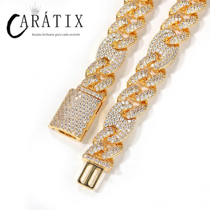 CARÁTIX Coffee Bean Cuban Link Chain Necklace – AAA CZ Iced Out Hip Hop Bling Jewelry for Men | Micro Paved Rapper Gift