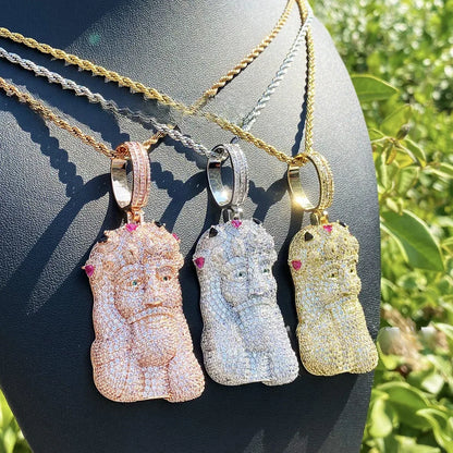 Iced Out 3D Portrait Figurine Pendant | Men's Real Copper CZ Sweater Chain - CaratixJewelry