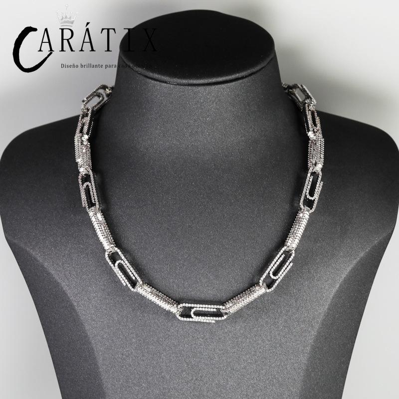 CARÁTIX AAA+ CZ Iced Out Pin Link Chain Necklace – Gold & Rose Hip Hop Bling Jewelry for Men & Women | Rapper Gift