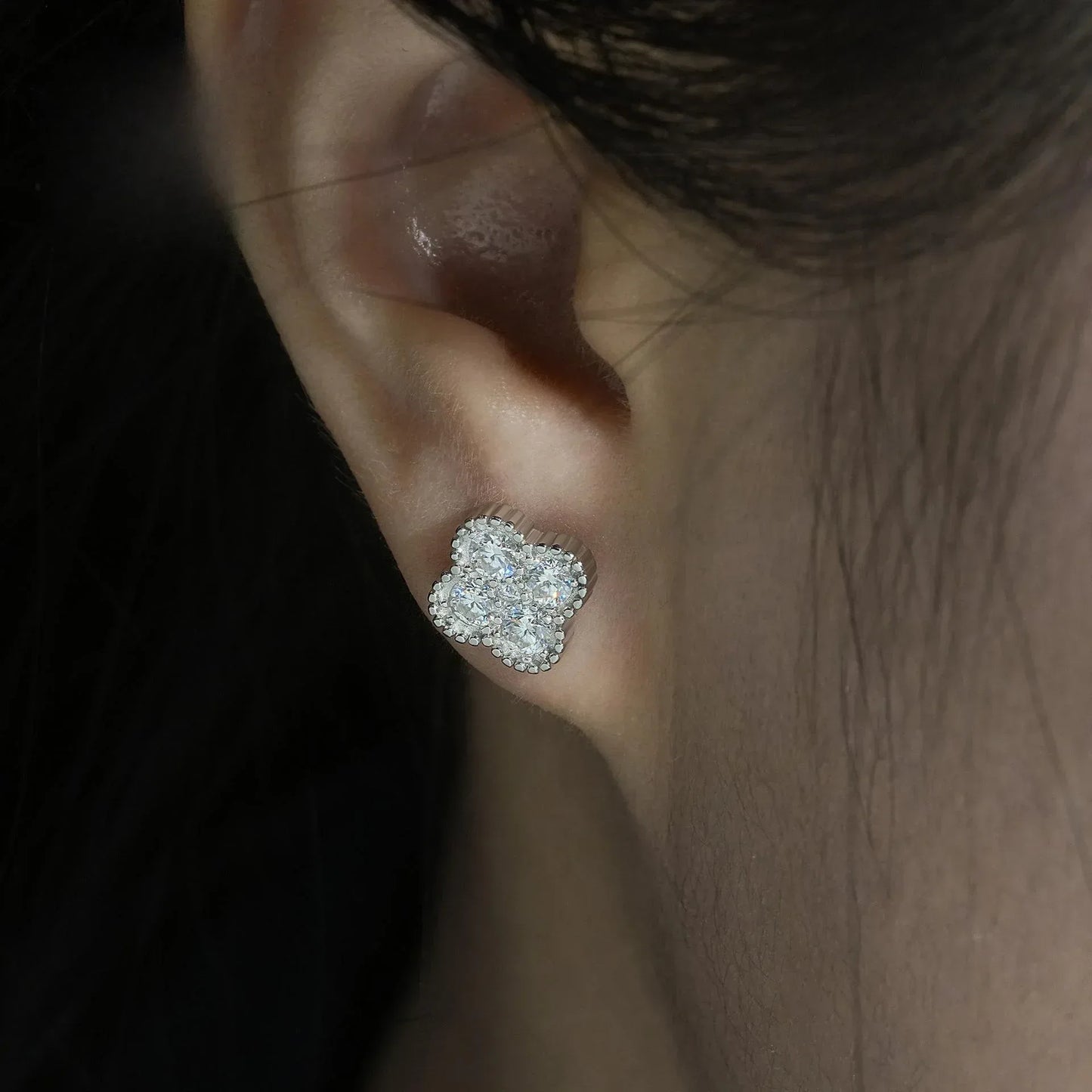 S925 Silver Four Leaf Moissanite Hip Hop Stud Earrings Unisex - CaratixJewelry