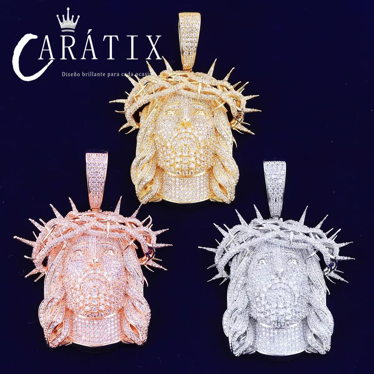 CARÁTIX -Iced Out Ratten Jesus Necklace Pendant for Men Prong Setting Hip Hop Jewelry Valentine's Day Gift for Men & Girls & Boys Mothers' Day Gift #Springtok