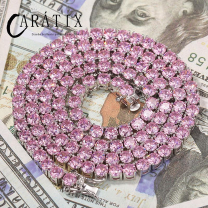 CARÁTIX - 4mm wide Pink/Blue Zircon Tennis Chokers Necklaces for Women Men Bling Iced Out 1 Row CZ Stone Link Chain Hip Hop Rapper Jewelry Valentine's Day Gift for Men & Girls & Boys Mothers' Day Gift #Springtok
