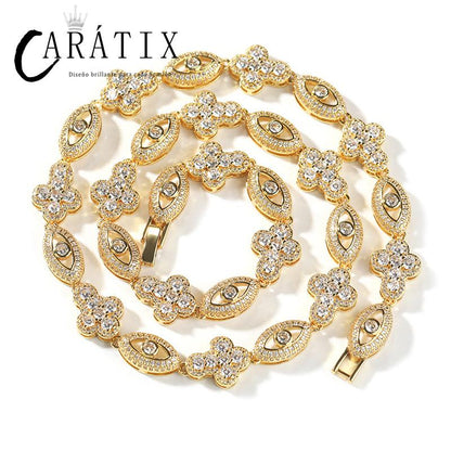 CARÁTIX Eyes & Cross Link Chain | 5A+ CZ Iced Out Hip Hop Bracelet Necklace for Men