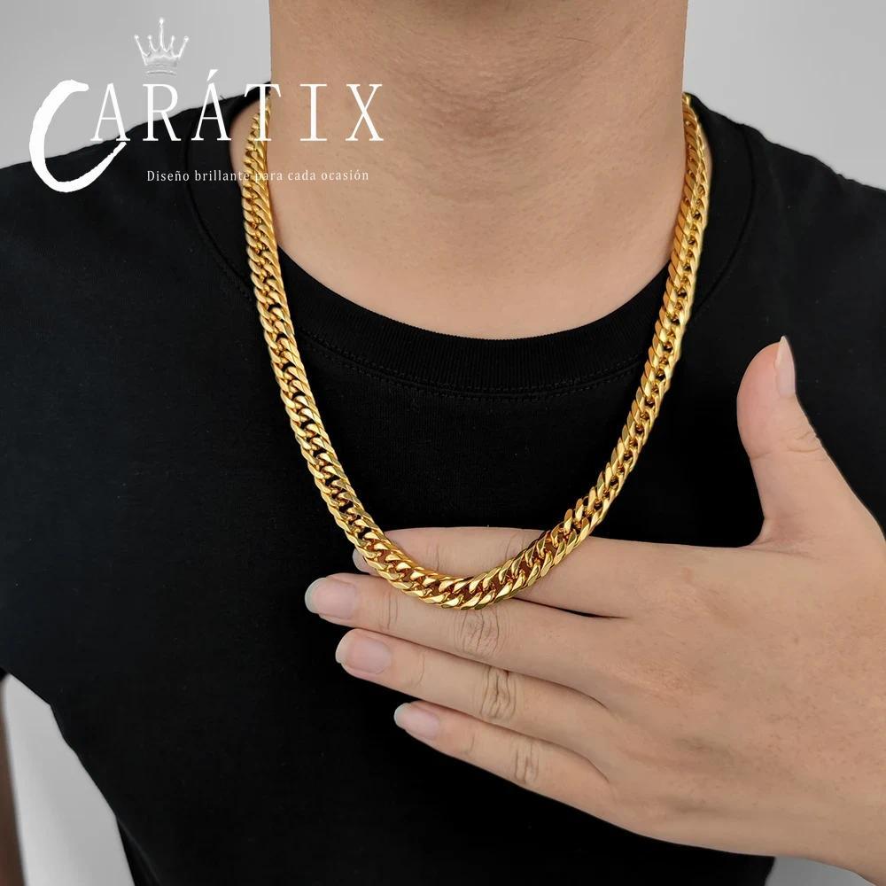 CARÁTIX - High Polish Hip Hop Jewelry PVD Plated Stainless Steel Cuban Chain Necklace Miami Men 7mm 9mm Cuban Link Chain Valentine's Day Gift for Men & Girls & Boys Mothers' Day Gift #Springtok