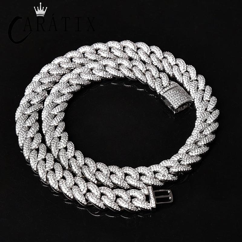 CARÁTIX – 14mm Iced Out 3-Row Round Cuban Miami Link Chain Necklace | Hip Hop CZ Cuban Chain for Men & Women