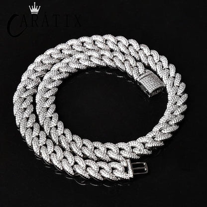 CARÁTIX – 14mm Iced Out 3-Row Round Cuban Miami Link Chain Necklace | Hip Hop CZ Cuban Chain for Men & Women