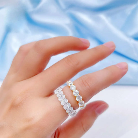 0.30ct Moissanite Band Ring | Platinum-Plated S925 Silver Round & Marquise Design - CaratixJewelry