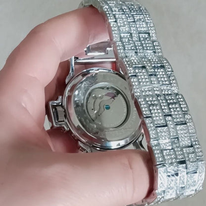 Luxury Mechanical Iced Out Watch Big Face Leather | Caratix