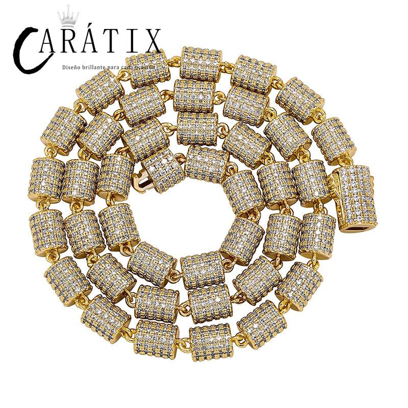 CARÁTIX Bamboo Joint Link Chain Necklace – 3A+ CZ Iced Out Hip Hop Bling Jewelry for Men | Gold & Silver Rapper Gift