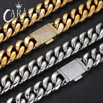 CARÁTIX 18mm Cuban Link Choker Necklace – Custom CZ Clasp Iced Out Hip Hop Miami Chain Jewelry for Men | Thick Bling Gift