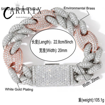 CARÁTIX 20mm Coffee Bean Cuban Link Chain Necklace – 5A+ CZ Iced Out Heavy Hip Hop Bling Jewelry for Men | Solid Rapper Gift