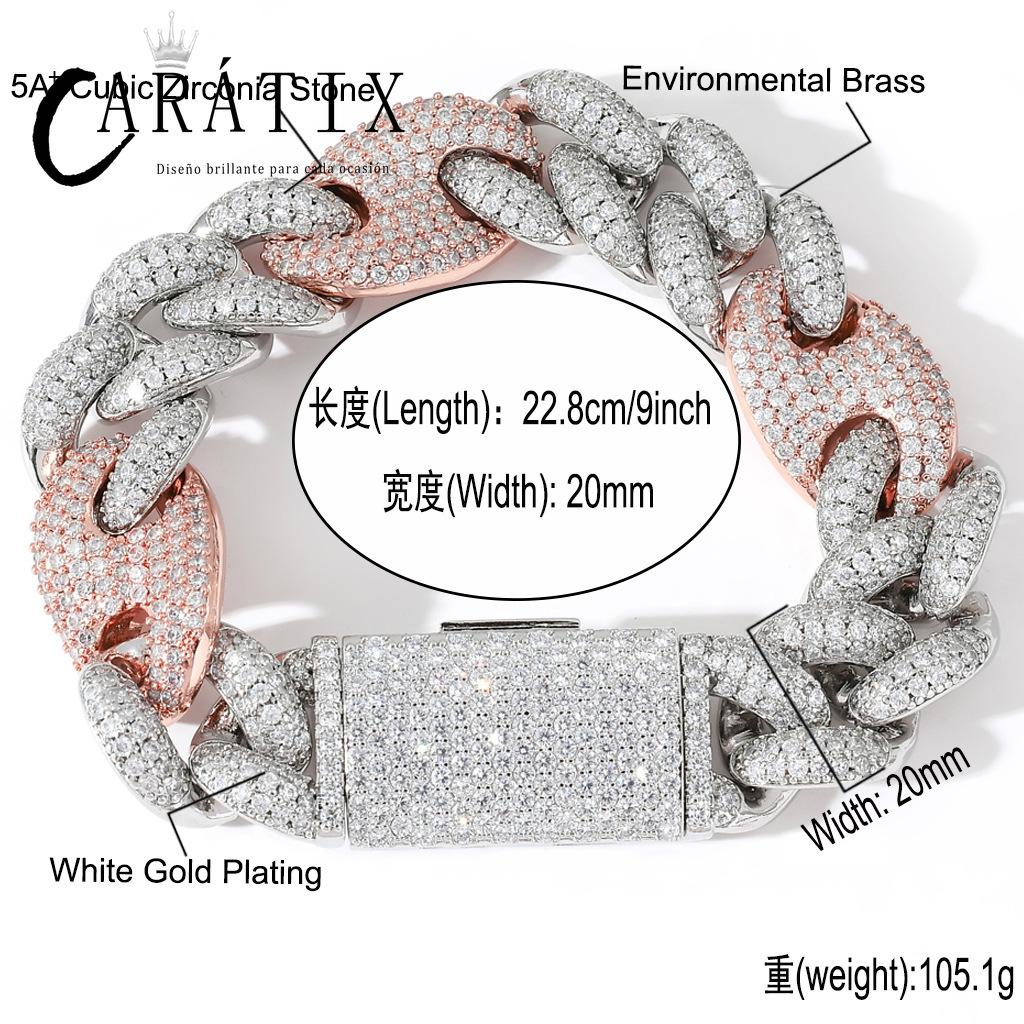 CARÁTIX 20mm Coffee Bean Cuban Link Chain Necklace – 5A+ CZ Iced Out Heavy Hip Hop Bling Jewelry for Men | Solid Rapper Gift