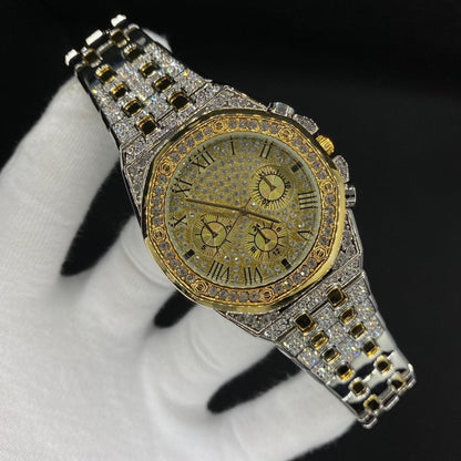 Chronograph Roman Numerals Iced Out Watch – Luxury Hip Hop Timepiece - CaratixJewelry