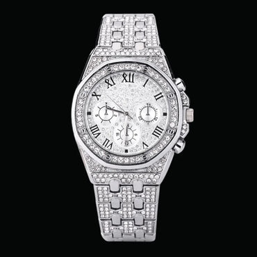 Chronograph Roman Numerals Iced Out Watch – Luxury Hip Hop Timepiece - CaratixJewelry