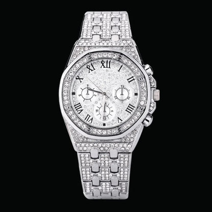 Chronograph Roman Numerals Iced Out Watch – Luxury Hip Hop Timepiece - CaratixJewelry