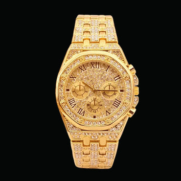 Chronograph Roman Numerals Iced Out Watch – Luxury Hip Hop Timepiece - CaratixJewelry