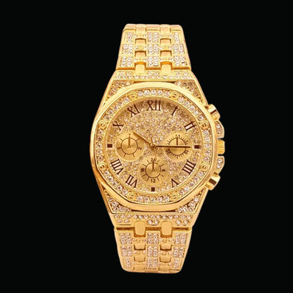 Chronograph Roman Numerals Iced Out Watch – Luxury Hip Hop Timepiece - CaratixJewelry