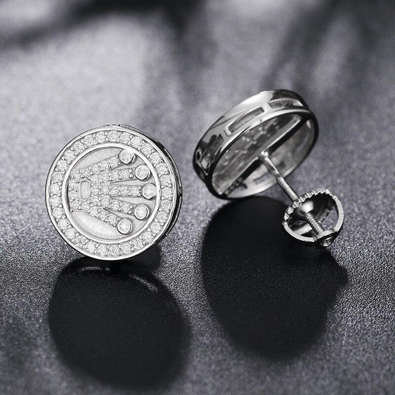 Classic 925 Silver Genuine VVS King’s Crown Hip Hop Earrings - CaratixJewelry
